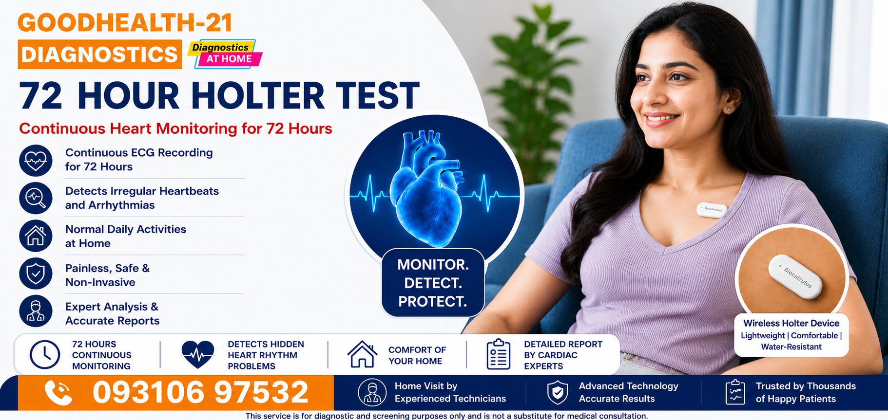 Holter Test in Shalimar Bagh Delhi by GoodHealth21 Diagnostics – 72 Hour Holter Test at Home for accurate heart rhythm monitoring.