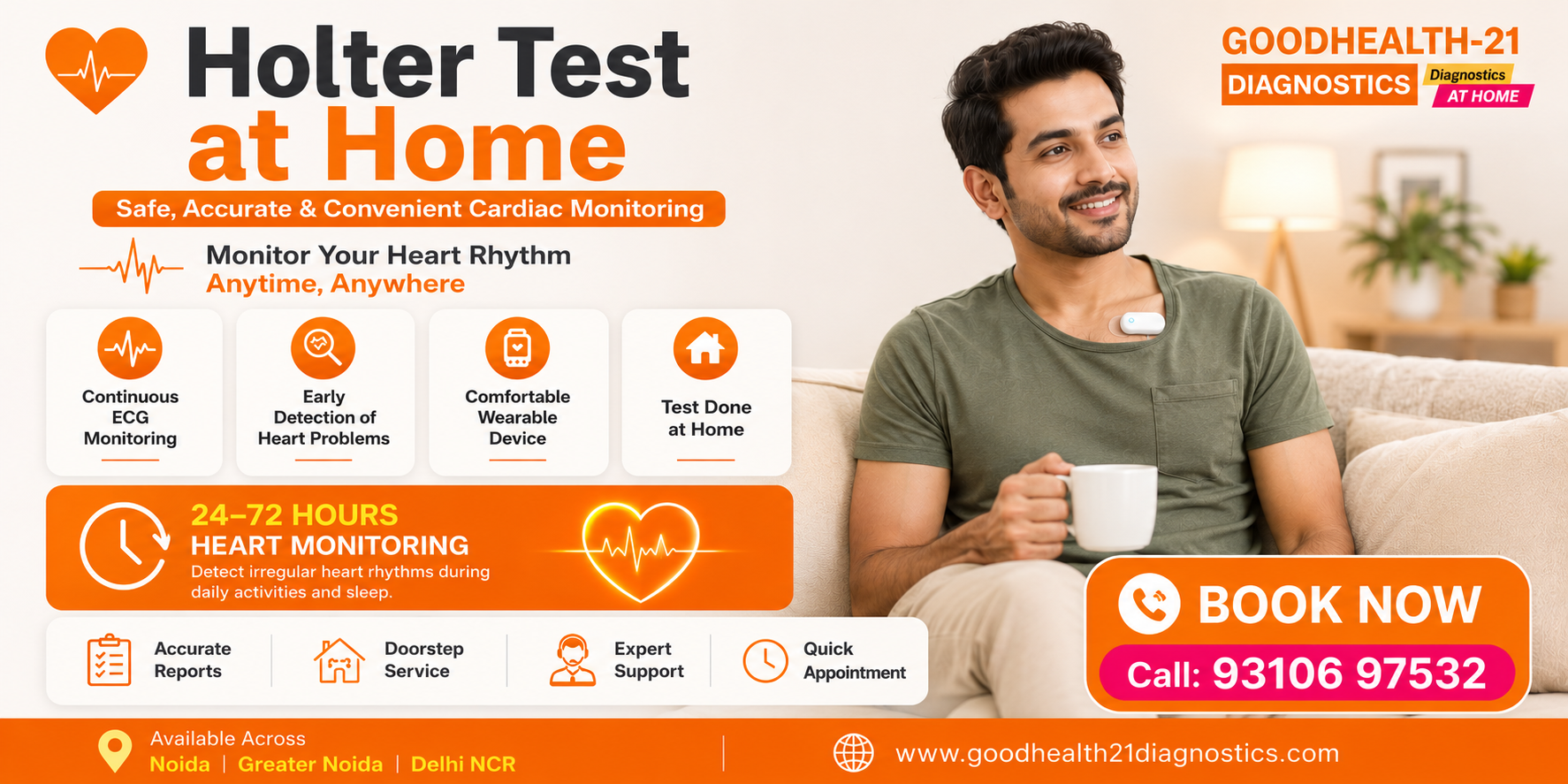 Technician setting up a 24-hour Holter monitor for a patient at home in Greater Noida