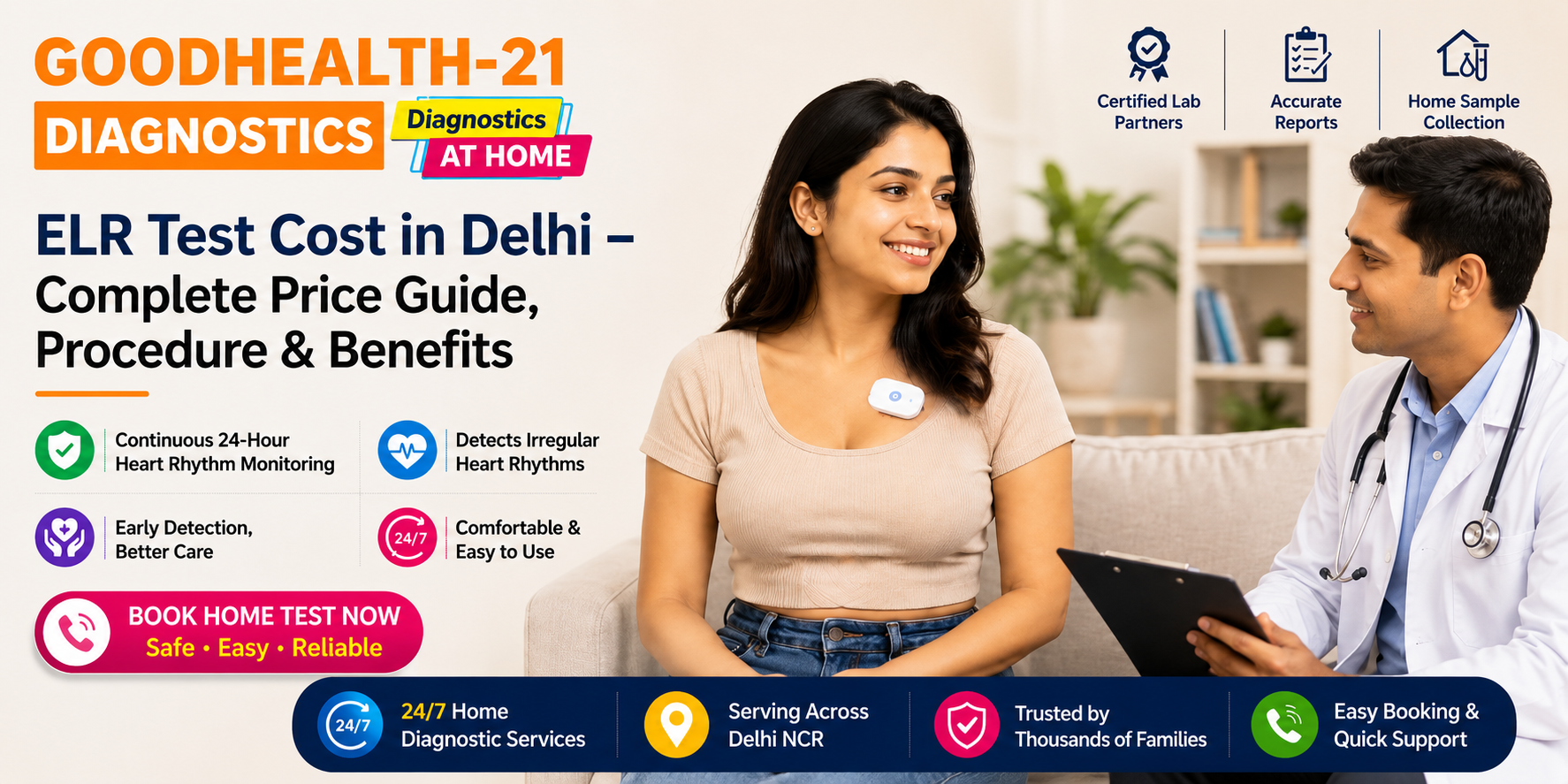 ELR Test in Delhi by GoodHealth21 Diagnostics showing heart monitoring device used for long-term cardiac rhythm recording at home