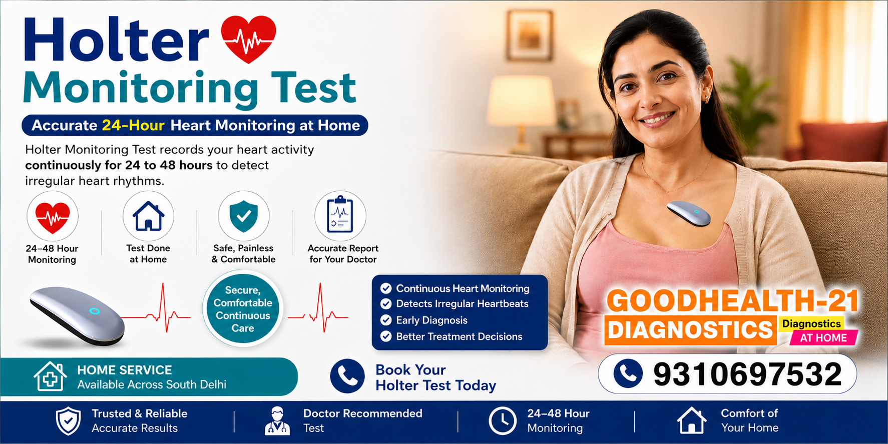Patient undergoing a Holter Monitoring Test in South Delhi with a portable 24-hour ECG device.