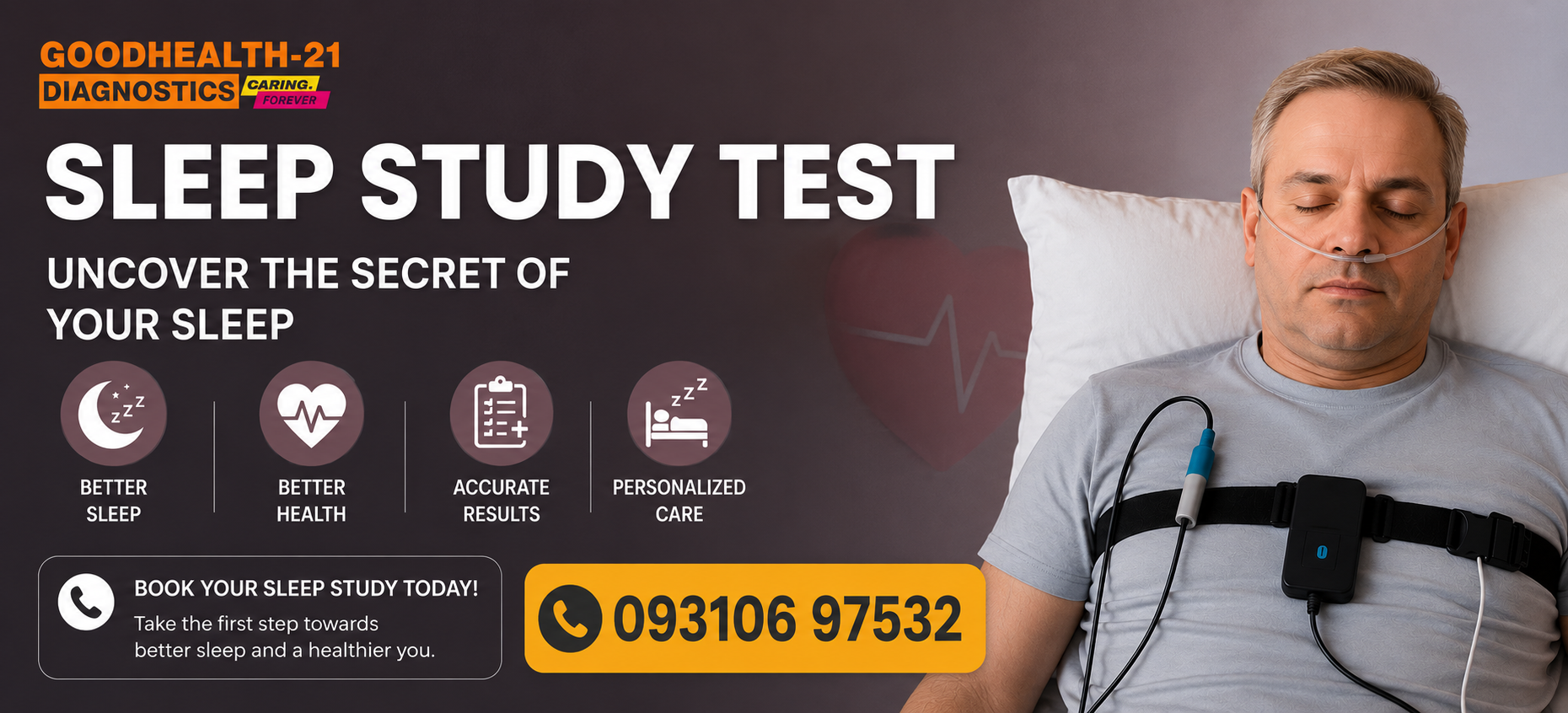 Patient undergoing Home Sleep Study Test in South Delhi with advanced sleep monitoring device by GoodHealth21 Diagnostics.