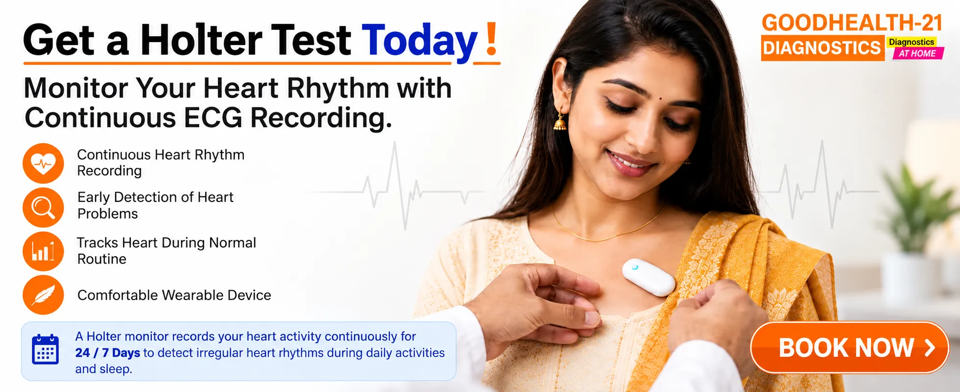 Holter Test at Home in Delhi NCR by GoodHealth21 Diagnostics – continuous ECG heart rhythm monitoring