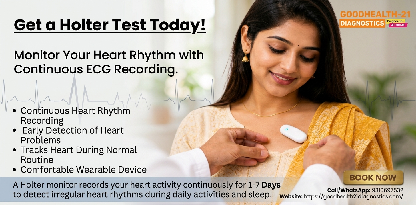Holter Test Cost in Lucknow with affordable 24-hour and 48-hour Holter ECG monitoring at home by GoodHealth21 Diagnostics.
