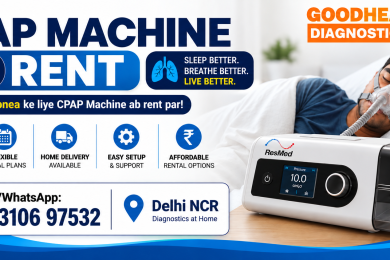 CPAP machine on rent in Delhi NCR by GoodHealth-21 Diagnostics with ResMed CPAP device and home diagnostics service