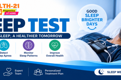 Sleep Test banner by GoodHealth-21 Diagnostics Ghaziabad for diagnosing sleep apnea and disorders.