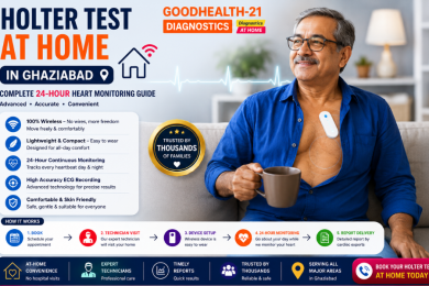 Holter Test at Home in Ghaziabad by GoodHealth21 Diagnostics with 24-hour wireless ECG heart monitoring service.