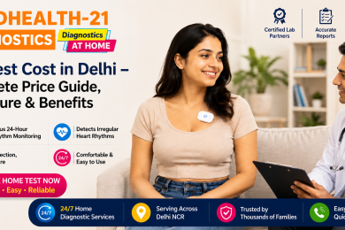 ELR Test in Delhi by GoodHealth21 Diagnostics showing heart monitoring device used for long-term cardiac rhythm recording at home