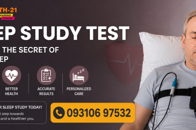 Patient undergoing Home Sleep Study Test in South Delhi with advanced sleep monitoring device by GoodHealth21 Diagnostics.